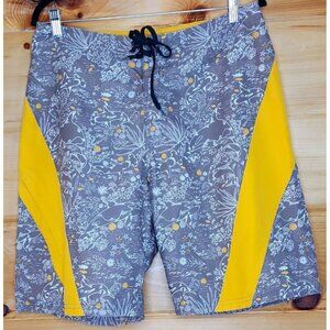 Beach Rays Men Beach Short Size 32 Swim Trunks Zipper pocket Yellow And Brown